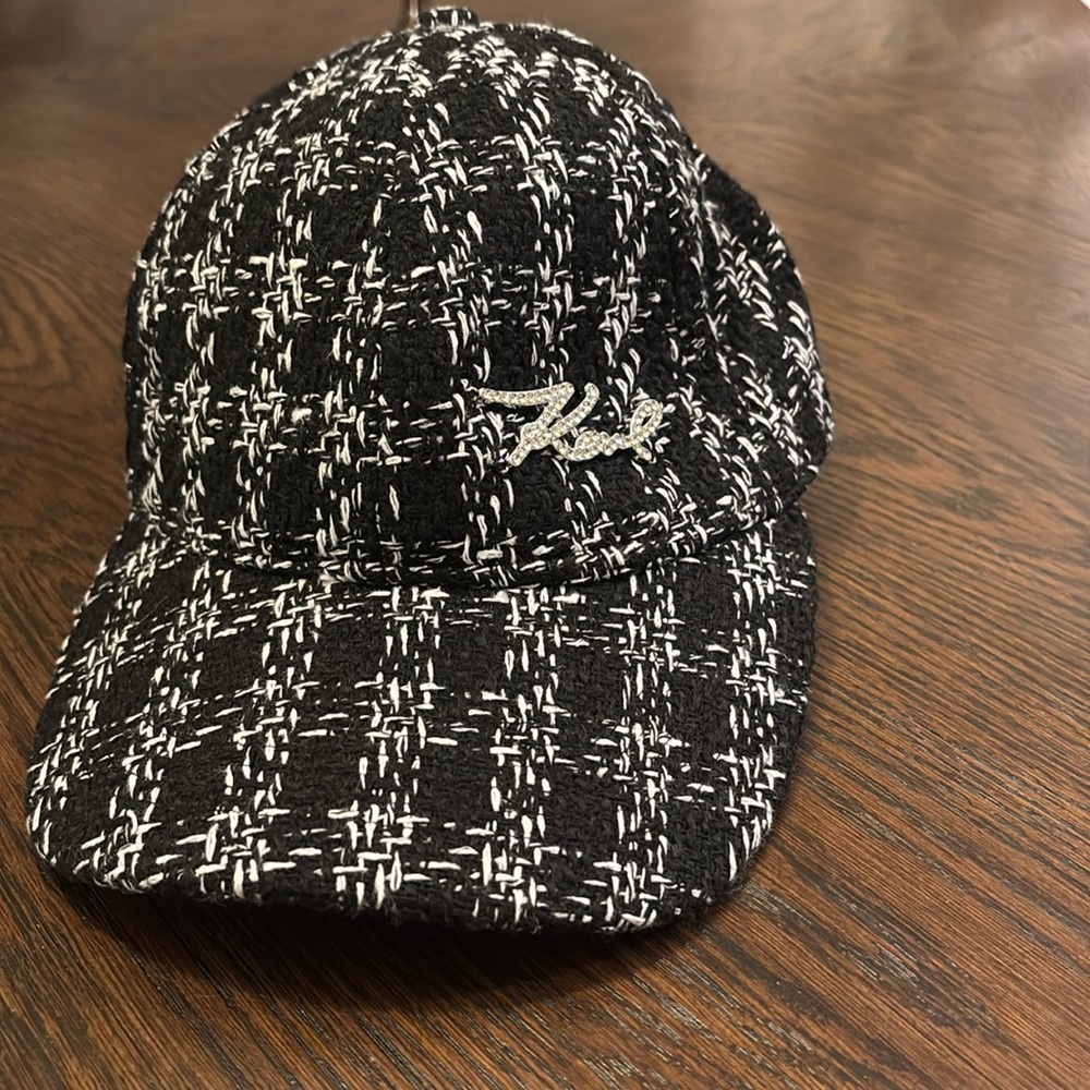 Karl Lagerfeld Black Baseball Hat Embroidered Logo & Silver Glitter Trim OS NWT